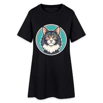 Chat de la forêt norvégienne Race Dessin animé Kawaii Animal - Robe T-shirt Femme - noir - Devant