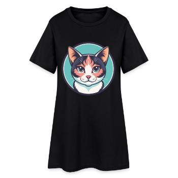 Dilué Calico Chat Race Dessin Animé Kawaii Animal Pet - Robe T-shirt Femme - noir - Devant
