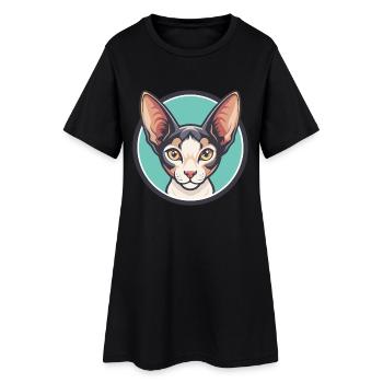 Cornish Rex Katzenrasse Karikatur Kawaii Tier Haustier - Frauen T-Shirt-Kleid - Schwarz - Vorne