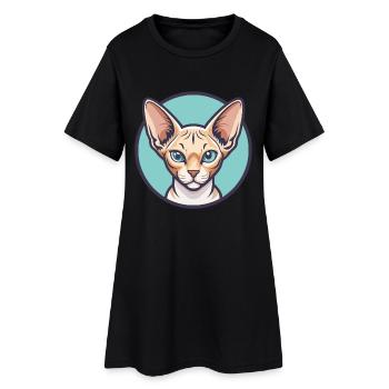Devon Rex Katzenrasse Cartoon Kawaii Tier Haustier - Frauen T-Shirt-Kleid - Schwarz - Vorne