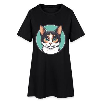 Japanese Bobtail Cat Breed Cartoon Kawaii Animal - Women’s T-Shirt Dress - black - Front