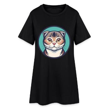 Scottish Fold Chat Race Dessin animé Kawaii Animal Pet - Robe T-shirt Femme - noir - Devant