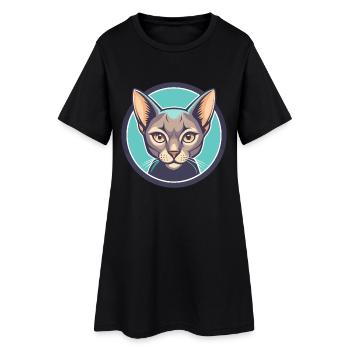 Chat bleu russe race dessin animé Kawaii animal de compagnie - Robe T-shirt Femme - noir - Devant