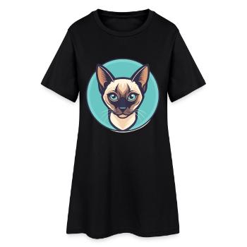 Chat Siamois Race Dessin Animé Kawaii Animal Pet - Robe T-shirt Femme - noir - Devant