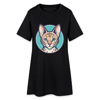 Savannah Chat Race Dessin Animé Kawaii Animal Pet - Robe T-shirt Femme - noir - Devant