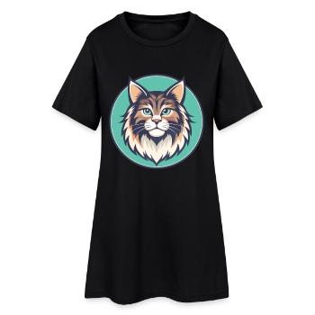 Chat Sibérien Race Dessin animé Kawaii Animal Pet - Robe T-shirt Femme - noir - Devant