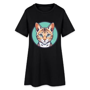 Schnee Bengal Katze Rasse Karikatur Kawaii Tier Haustier - Frauen T-Shirt-Kleid - Schwarz - Vorne
