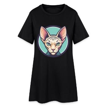 Sphynx Chat Race Dessin Animé Kawaii Animal Pet - Robe T-shirt Femme - noir - Devant