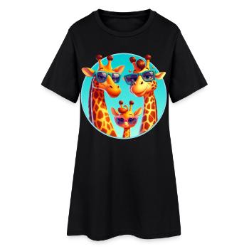 Cool giraffe family with sunglasses - Women’s T-Shirt Dress - black - Front