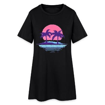 Vaporwave Synthwave Pixelart Palmen Retro 90er - Frauen T-Shirt-Kleid - Schwarz - Vorne