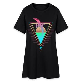 Delfin Vaporwave Synthwave années 90 années 80 coucher de soleil - Robe T-shirt Femme - noir - Devant