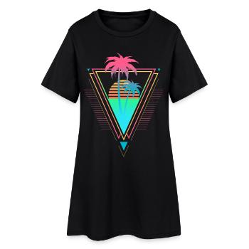 Palmiers Vaporwave Synthwave Années 90 Années 80 coucher de soleil - Robe T-shirt Femme - noir - Devant