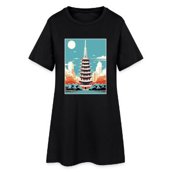 Japan Tokyo Travel Poster Souvenir Postcard Paint - Women’s T-Shirt Dress - black - Front