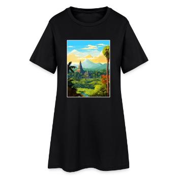 Indonésie Voyage Affiche Souvenir Carte Postale Peinture - Robe T-shirt Femme - noir - Devant