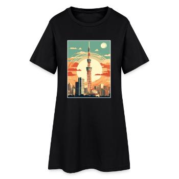 Japan Tokyo Travel Poster Souvenir Postcard Paint - Women’s T-Shirt Dress - black - Front