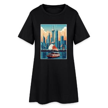 Shanghai China Reise Poster Souvenir Malerei WPA - Frauen T-Shirt-Kleid - Schwarz - Vorne