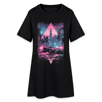 Retro Vaporwave Auto Stadt Synthwave 80er 90er - Frauen T-Shirt-Kleid - Schwarz - Vorne