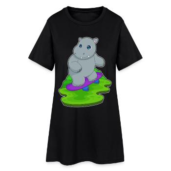 Hippopotame Skater Skateboard - Robe T-shirt Femme - noir - Devant
