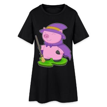 Balai Sorcière Cochon - Robe T-shirt Femme - noir - Devant