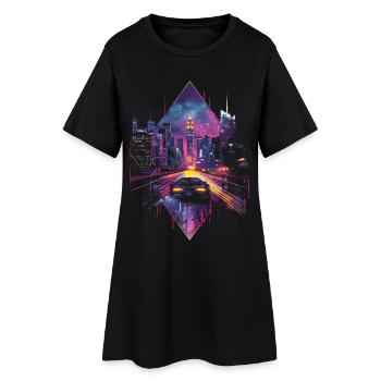Retro Auto Vaporwave Stadt Synthwave 80er 90er - Frauen T-Shirt-Kleid - Schwarz - Vorne