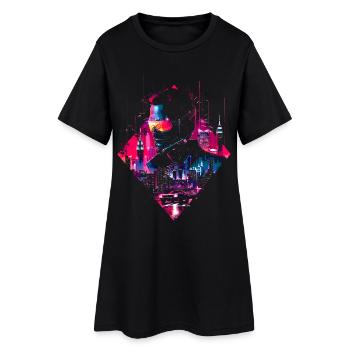Retro Auto Mann Vaporwave Stadt Synthwave 90er - Frauen T-Shirt-Kleid - Schwarz - Vorne