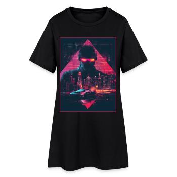 Vaporwave Mann Retro Auto Stadt Synthwave 90er - Frauen T-Shirt-Kleid - Schwarz - Vorne