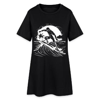 Surfer Grafik - Frauen T-Shirt-Kleid - Schwarz - Vorne