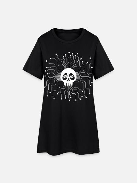 Crâne microprocesseur blanc - Robe T-shirt Femme - noir