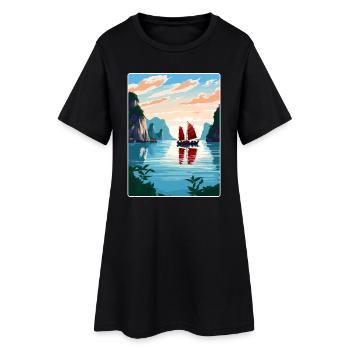 Ha Long Bay Vietnam Inseln Reiseposter Souvenir - Frauen T-Shirt-Kleid - Schwarz - Vorne