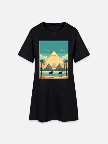 Le Caire, Égypte, Grandes Pyramides De Gizeh, Affiche De Voyage - Robe T-shirt Femme - noir