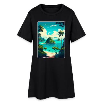 Bali Indonésie Voyage Affiche Souvenir Peinture WPA - Robe T-shirt Femme - noir - Devant