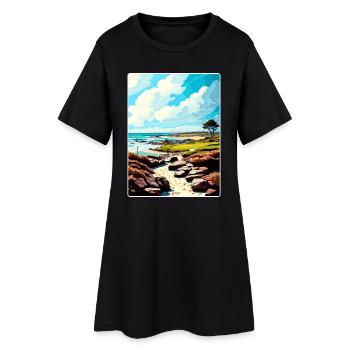 The Link At Spanish Bay Golf Travel Poster Card - Women’s T-Shirt Dress - black - Front