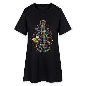 Ukulélé : Dessin au trait - Robe T-shirt Femme - noir - Devant
