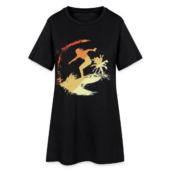 Surfer 80er Jahre - Frauen T-Shirt-Kleid - Schwarz - Vorne