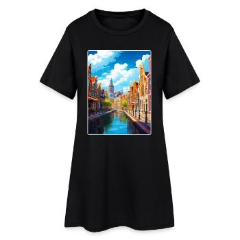 Amsterdam Netherlands Travel Poster Souvenir WPA - Women’s T-Shirt Dress - black - Front