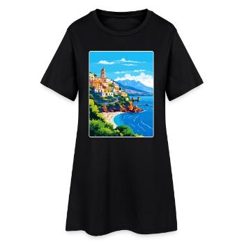 Amalfi Italie Affiche de voyage Peinture de carte postale souvenir - Robe T-shirt Femme - noir - Devant