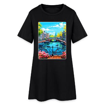 Amsterdam Netherlands Travel Poster Souvenir WPA - Women’s T-Shirt Dress - black - Front