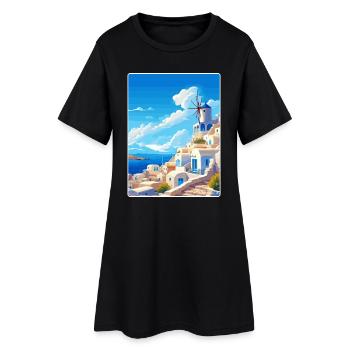 Santorin Grèce Grec Voyage Poster Souvenir WPA - Robe T-shirt Femme - noir - Devant