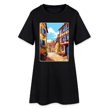 Alsace France Travel Poster Souvenir Painting WPA - Women’s T-Shirt Dress - black - Front
