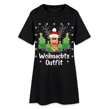 Rentier Tannenbäume Schneeflocken Weihnachten - Frauen T-Shirt-Kleid - Schwarz - Vorne