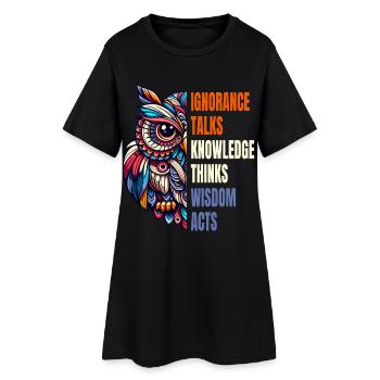Abstract Owl Philosophy Wisdom Knowledge Saying - Women’s T-Shirt Dress - black - Front