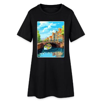 Amsterdam Netherlands Travel Poster Souvenir WPA - Women’s T-Shirt Dress - black - Front