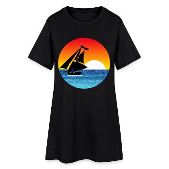 Boot und Sonnenuntergang - Frauen T-Shirt-Kleid - Schwarz - Vorne