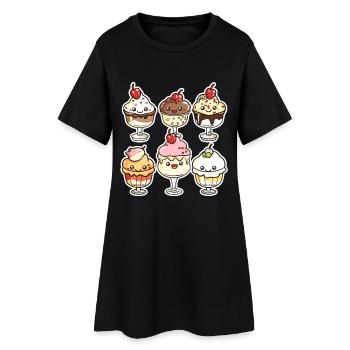 Eiscreme Karikatur - Frauen T-Shirt-Kleid - Schwarz - Vorne
