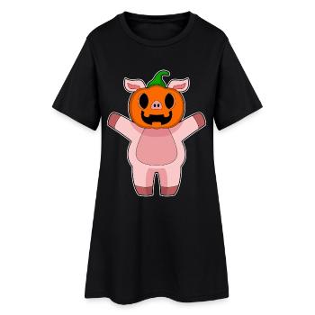 Cochon Halloween Citrouille - Robe T-shirt Femme - noir - Devant