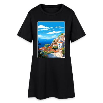 Hydra Greece Travel Poster Souvenir Postcard Paint - Women’s T-Shirt Dress - black - Front