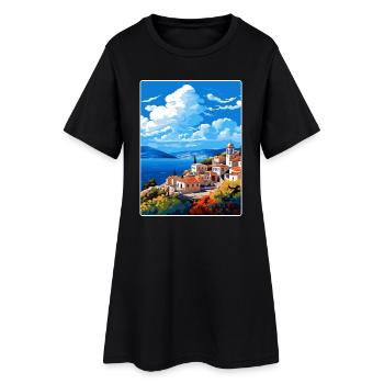 Hydra Griechenland Reise Poster Souvenir Postkarte Farbe - Frauen T-Shirt-Kleid - Schwarz - Vorne