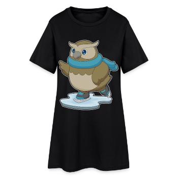 Eule Eislaufen Schlittschuhe - Frauen T-Shirt-Kleid - Schwarz - Vorne