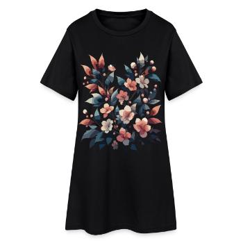 Bouquet Automne Fleurs Feuilles - Robe T-shirt Femme - noir - Devant