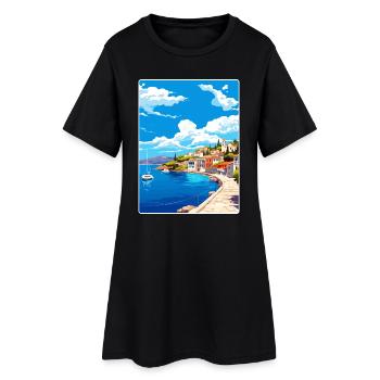 Poros Greece Travel Poster Souvenir Postcard Paint - Women’s T-Shirt Dress - black - Front